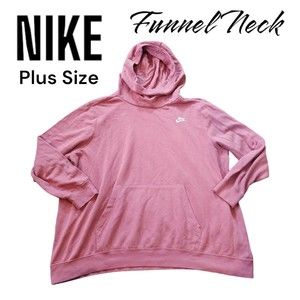 NIKE SPORTSWEAR Plus Size Deep Pink Funnel Neck Pullover Hoodie Sweatshirt 2X